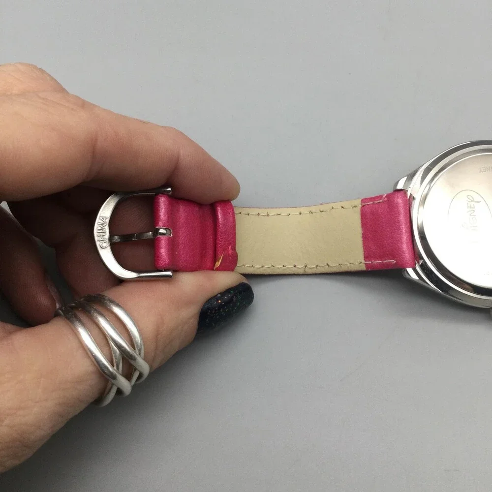 Disney Minnie Mouse Womens Watch 40mm MOP Dial Pink Leather MN1044 New Battery
